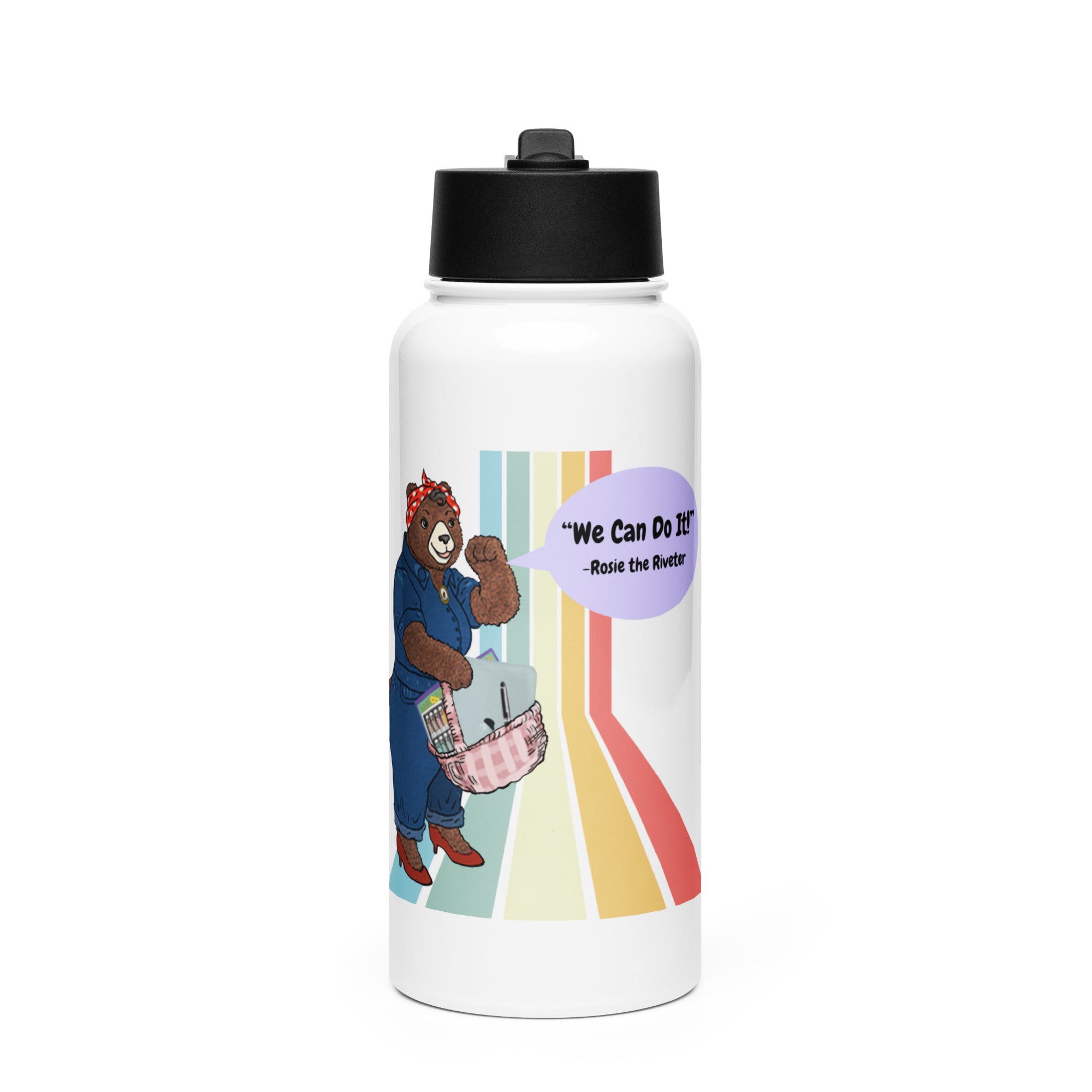 "We Can Do It!" Stainless Steel Water Bottle with Straw Lid